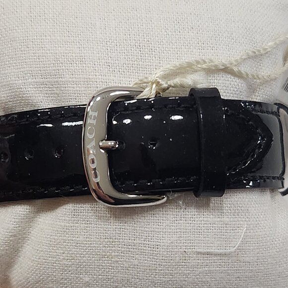 NIB Vintage Coach Chronograph Watch Stainless W/Blk Patent Leather Band - Picture 9 of 9